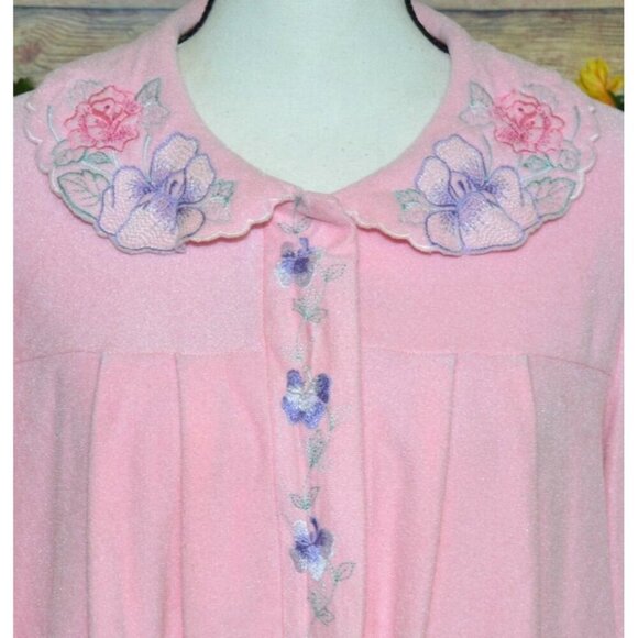 Vintage Vanity Fair Ladies M Terry Cloth Pink Housecoat Pockets Embroidered - Picture 3 of 9